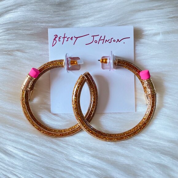NWT Betsey Johnson Glitter Pencil Earrings and Bracelet Set Gold Sparkly School - Picture 6 of 7